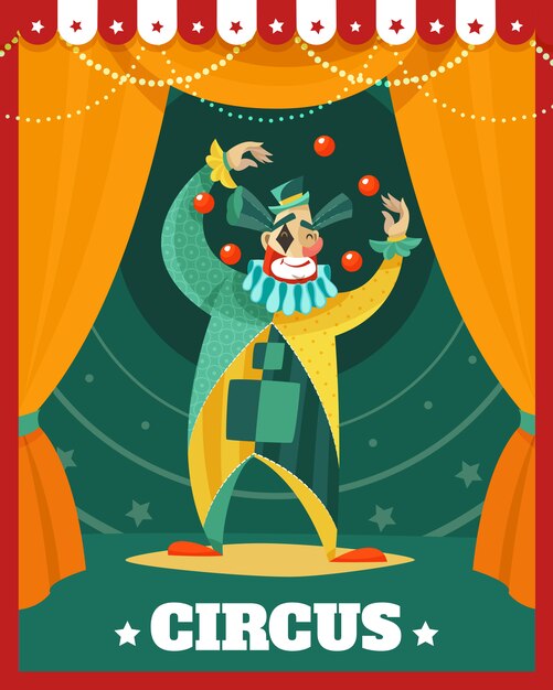 Cartel de rendimiento de malabarismo de circo payaso
