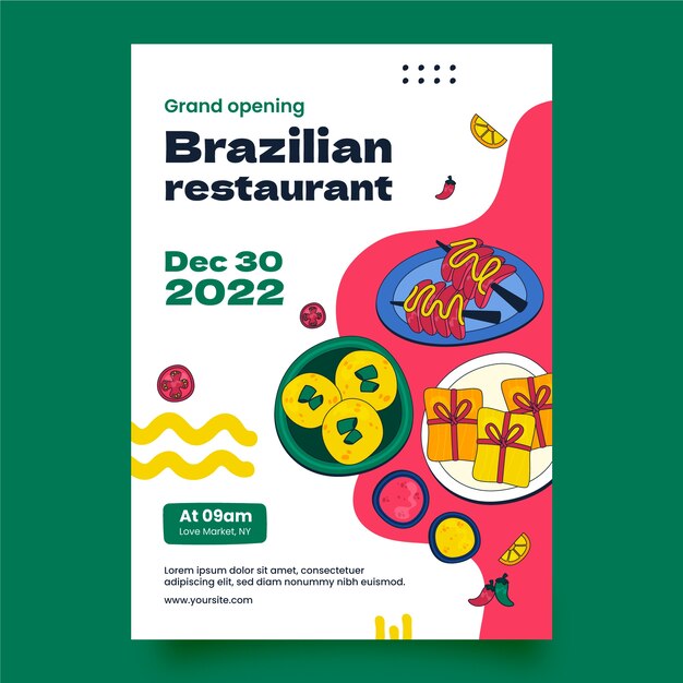 Cartel de restaurante brasileño dibujado a mano
