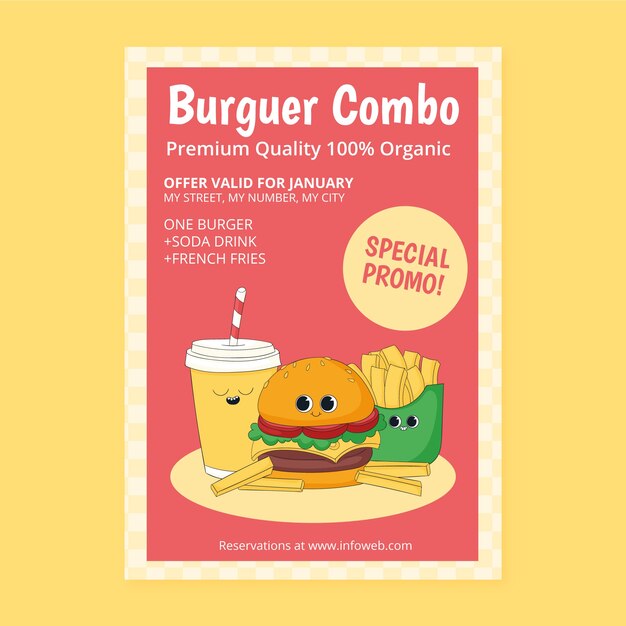 Cartel de restaurante de comida sabrosa dibujado a mano