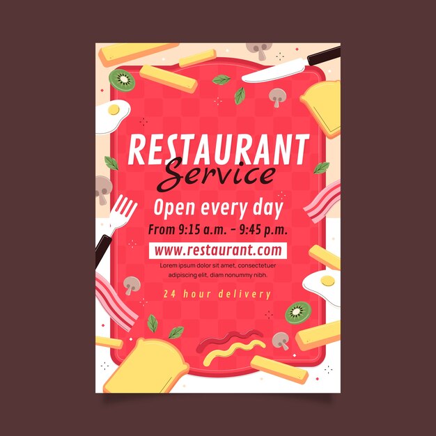 Cartel de un restaurante de comida sabrosa de diseño plano