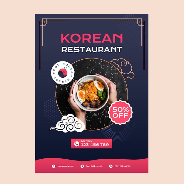 Cartel de restaurante coreano degradado