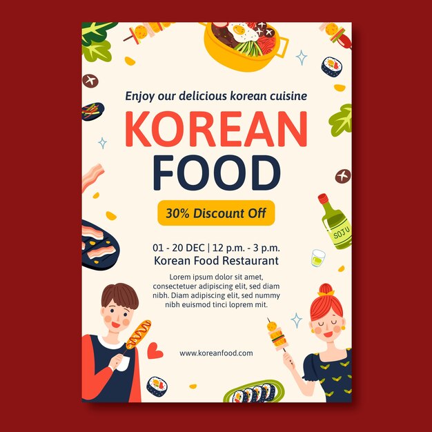 Cartel de restaurante coreano dibujado a mano