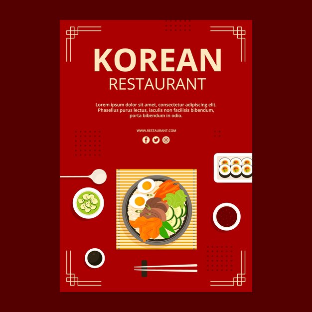 Cartel de restaurante coreano dibujado a mano