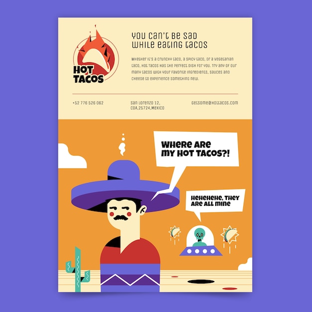 Cartel de restaurante mexicano de diseño plano