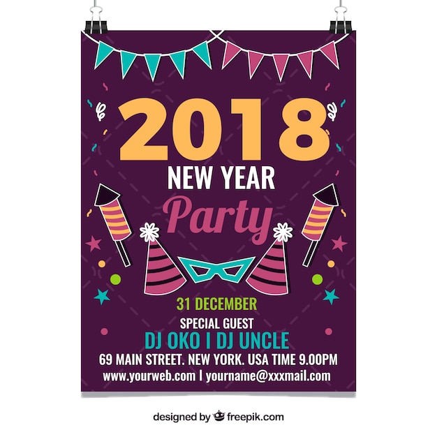 Cartel retro de fiesta de año nuevo 2018