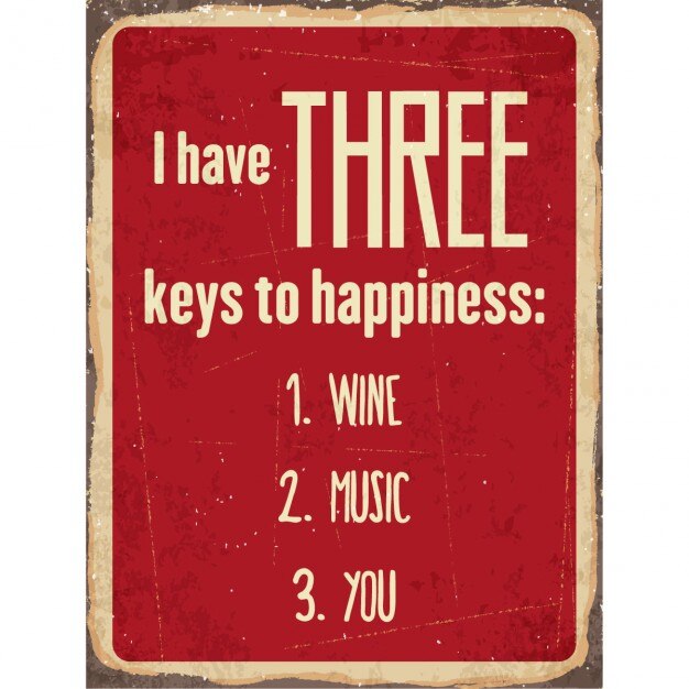 Vector gratuito cartel retro de metal con frase "tengo tres claves para la felicidad"