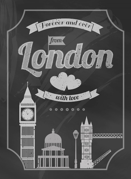 Vector gratuito cartel retro de la pizarra de love london con el puente big ben