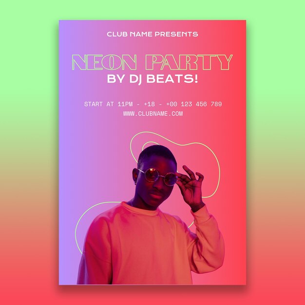 Cartel de ritmos de dj degradado de neón