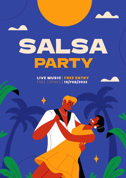 Cartel de salsa de diseño plano dibujado a mano