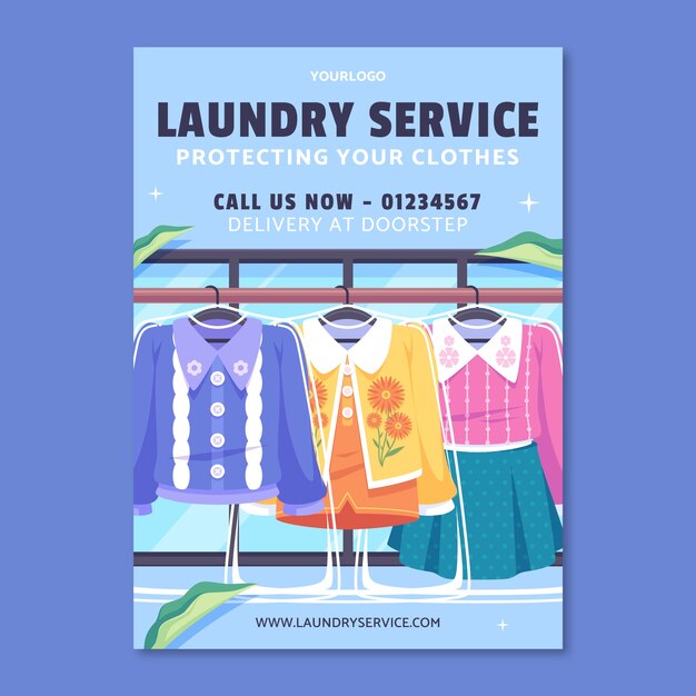 Cartel de servicio de lavandería de diseño plano