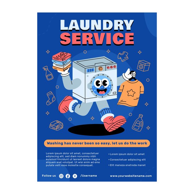 Cartel de servicio de lavandería de diseño plano