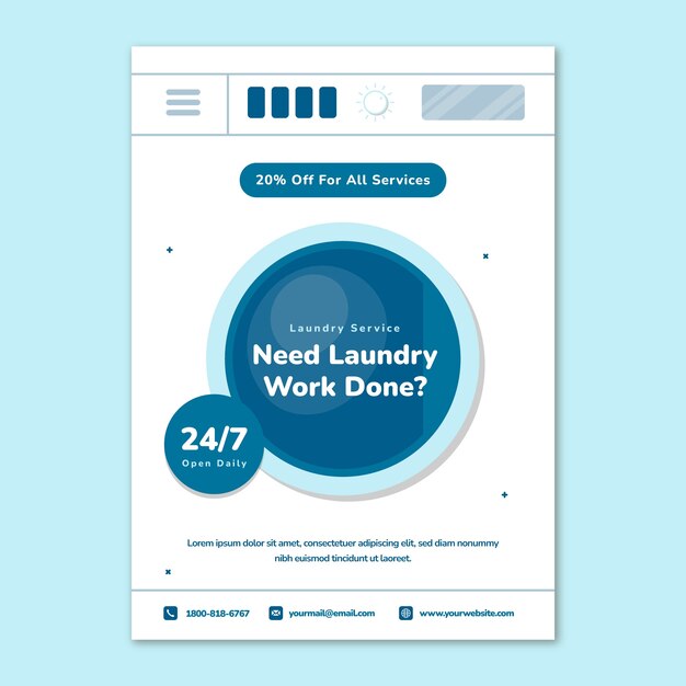 Cartel de servicio de lavandería de diseño plano