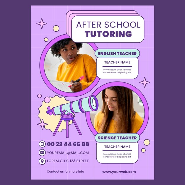 Cartel de servicio de tutoría de diseño plano.