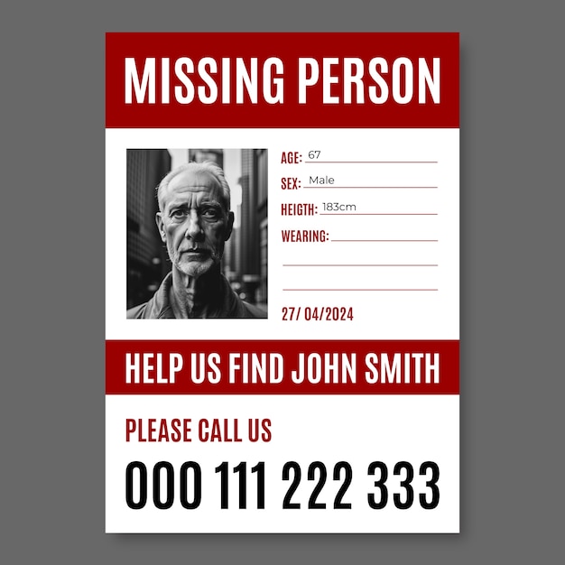 Vector gratuito cartel simple de john smith desaparecido