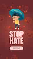 Vector gratuito cartel de stop hate con chico asiático con paraguas