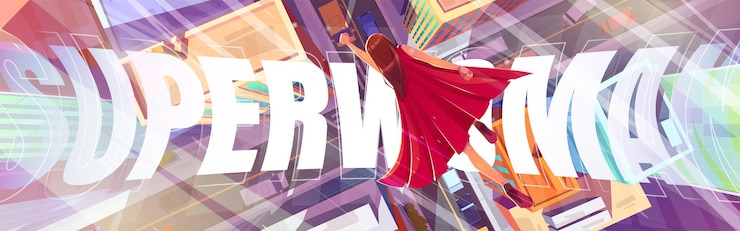 Vector gratuito cartel de superwoman con niña voladora en capa roja