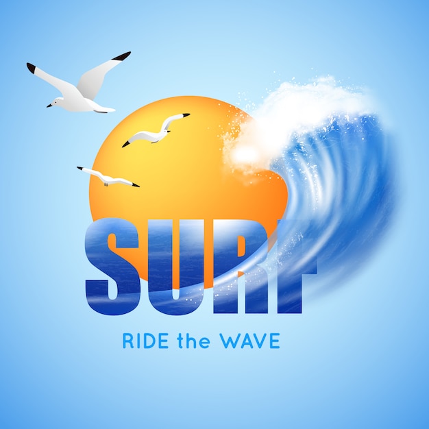 Vector gratuito cartel de surf y big wave