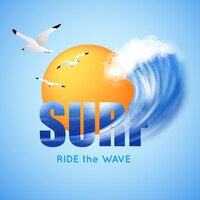Vector gratis cartel de surf y big wave
