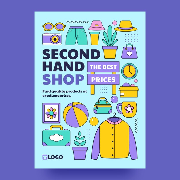 Cartel de tienda de segunda mano dibujado a mano