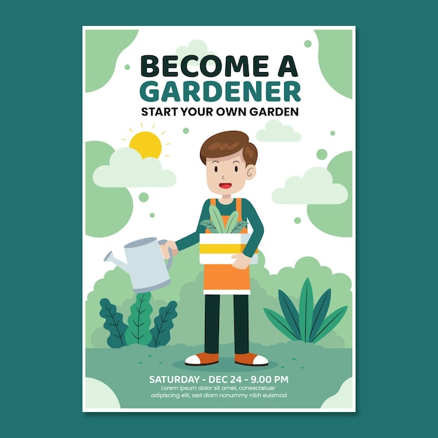 Vector gratuito cartel de trabajo de jardinería dibujado a mano