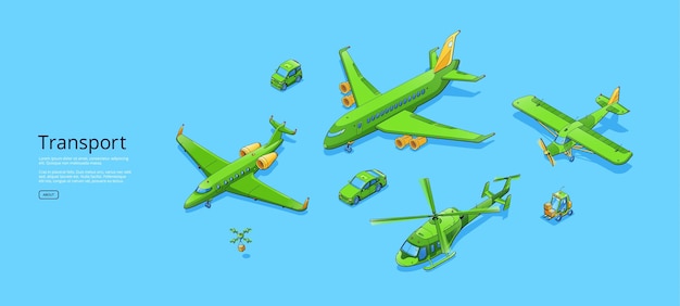 Vector gratuito cartel de transporte con aviones, helicópteros, coches.