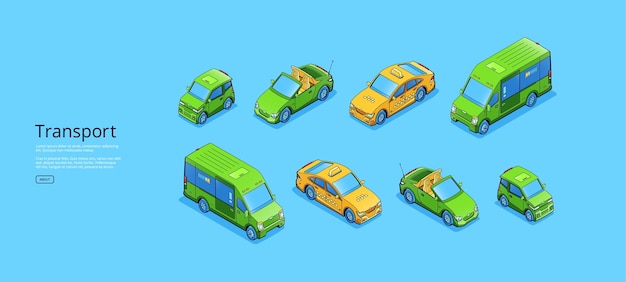 Vector gratuito cartel de transporte con mini furgoneta taxi cabriolet