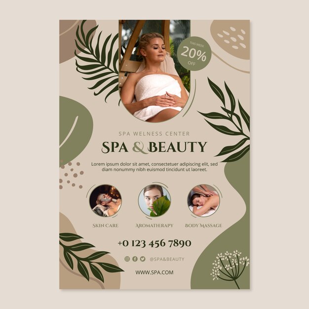 Cartel de tratamiento de spa boho de diseño plano