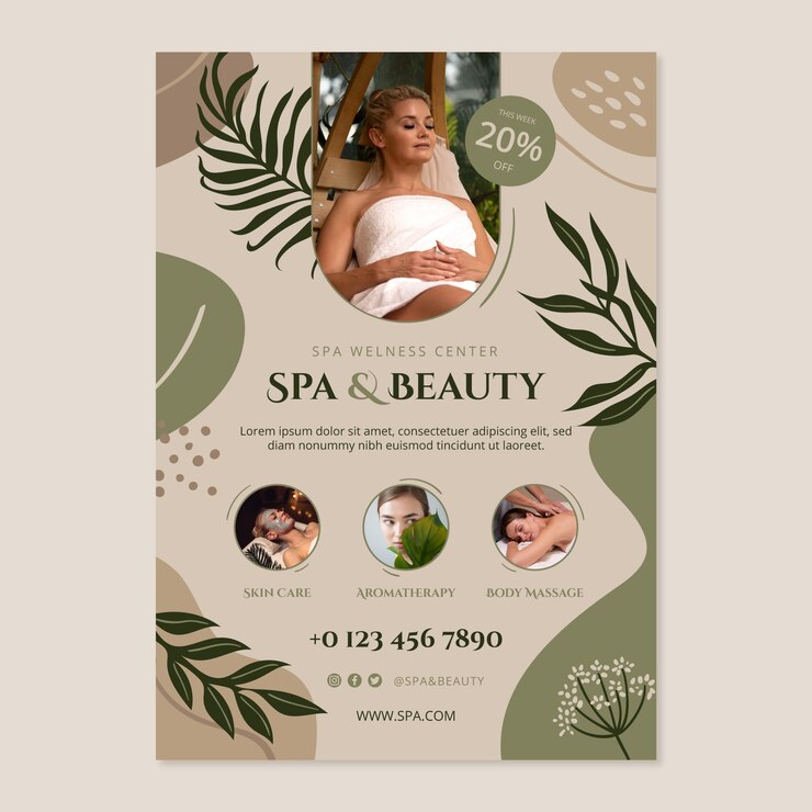 Vector gratuito cartel de tratamiento de spa boho de diseño plano