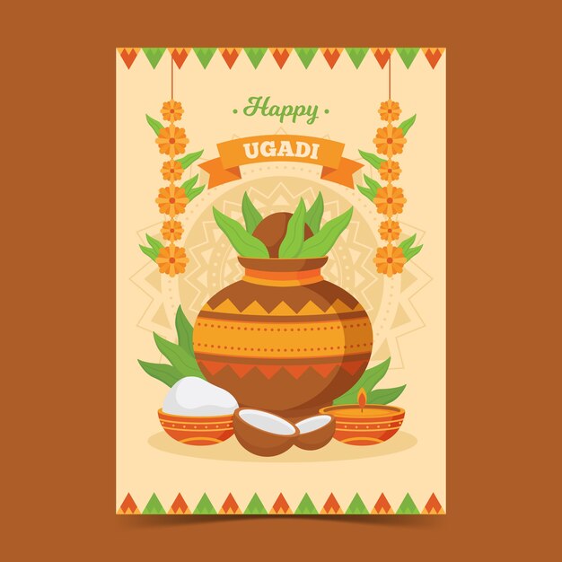 Vector gratuito cartel de ugadi de diseño plano