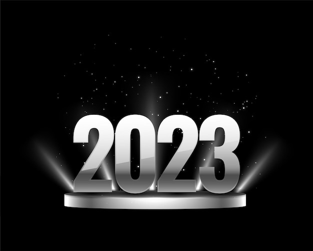 Cartel de vacaciones de feliz año nuevo 2023 en estilo plateado