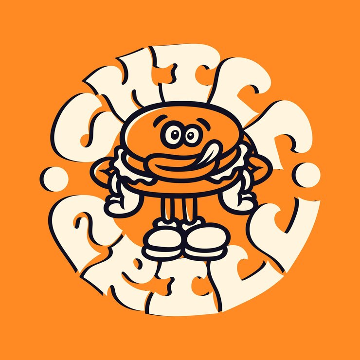 Vector gratuito cartel de vector con ilustración de hamburguesa de dibujos animados y cita de texto chill and grill