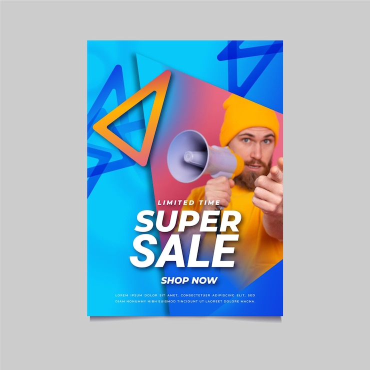 Vector gratuito cartel de venta degradado con foto.