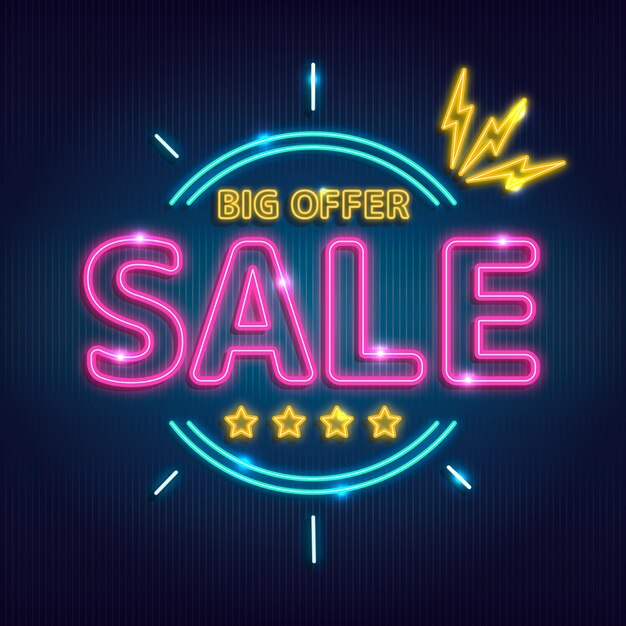 Cartel de venta de gran oferta de neón