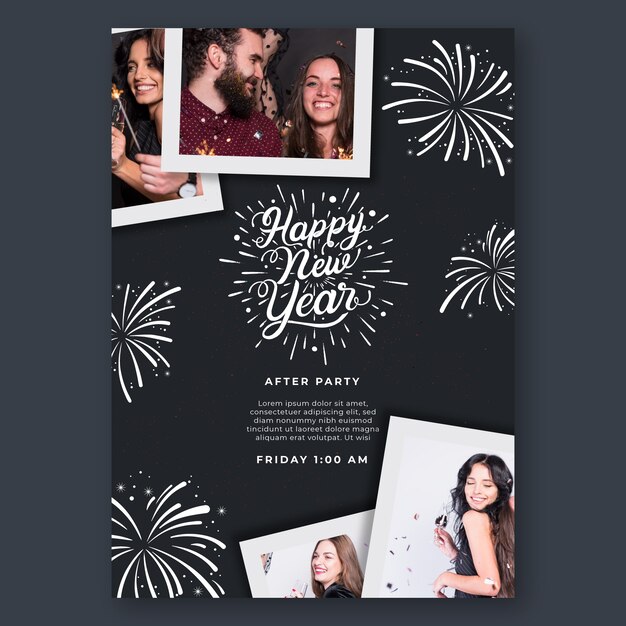 Cartel vertical para fiesta de año nuevo.