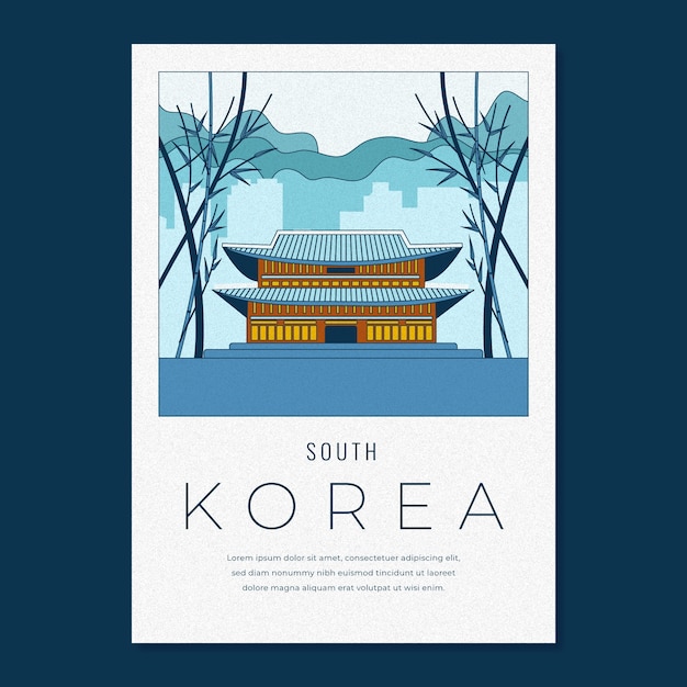 Cartel de viaje de corea del sur dibujado a mano