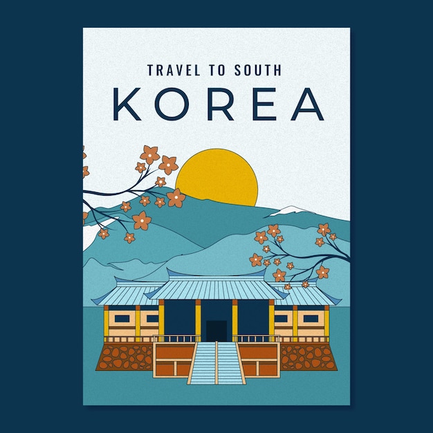 Cartel de viaje de corea del sur dibujado a mano