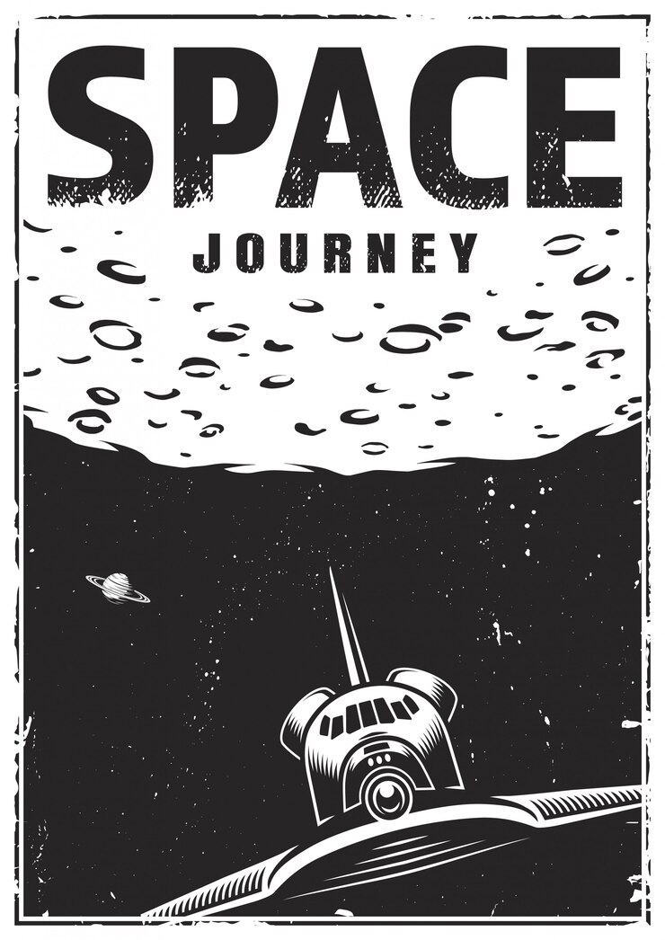 Vector gratuito cartel de viaje espacial monocromo vintage