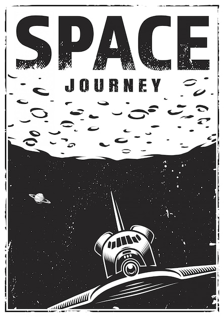 Cartel de viaje espacial monocromo vintage