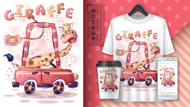 Cartel de viaje de jirafa y merchandising
