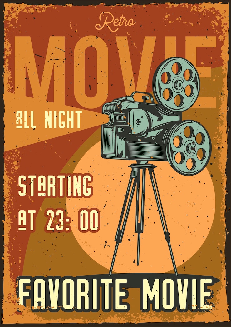 Vector gratuito cartel vintage con ilustración de un proyector