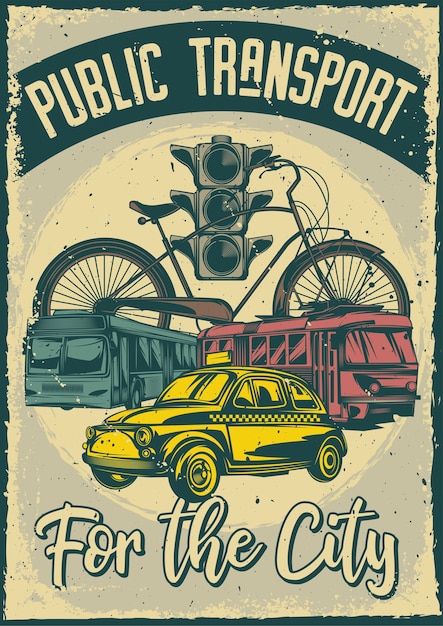 Cartel vintage con ilustración de transporte público.