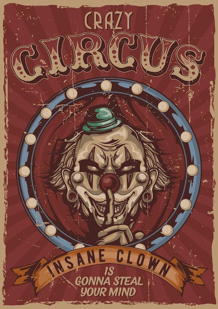Vector gratuito cartel vintage de tema de circo con payaso enojado