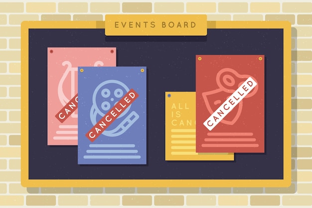 Vector gratuito cartelera de anuncios de varios eventos cancelados