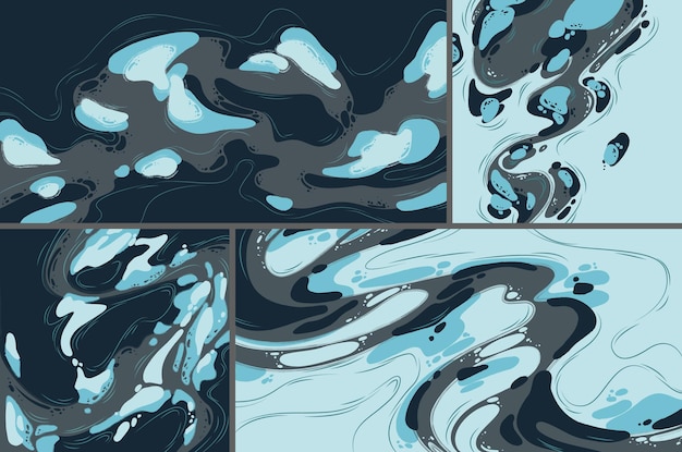 Carteles abstractos con formas de flujo de gotas líquidas