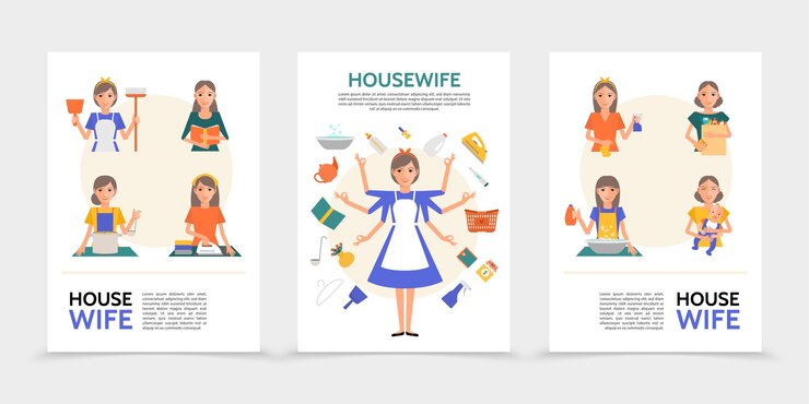 Vector gratuito carteles de ama de casa plana