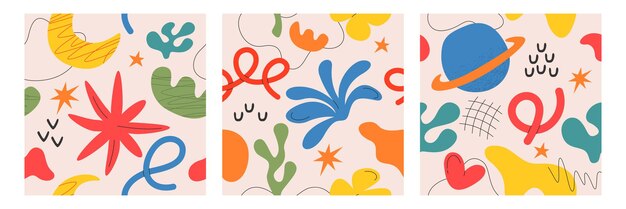 Carteles cuadrados con formas geométricas abstractas figuras de forma libre objetos de verano naturaleza elementos simples