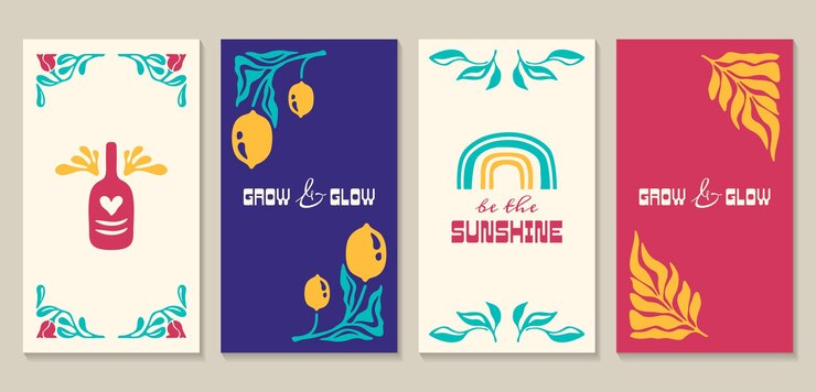 Vector gratuito carteles florales abstractos con frutas y hojas de limón en estilo minimal matisse