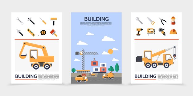 Carteles de la industria de la construcción plana.