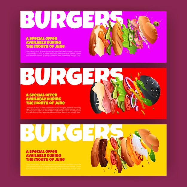 Vector gratuito carteles de oferta especial de hamburguesas.