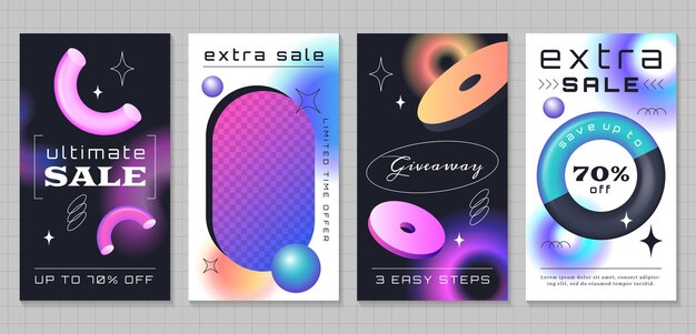 Carteles de venta de moda ig plantillas de historias con objetos realistas en 3D para las redes sociales